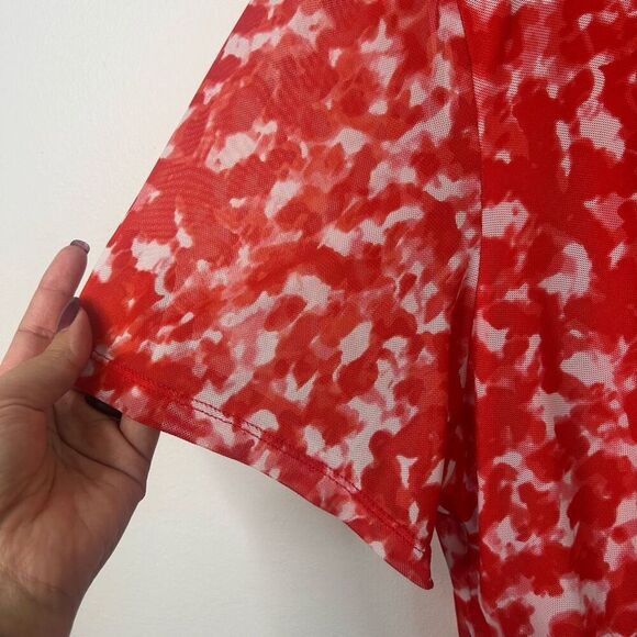 Calvin Klein Women’s 3X Red Abstract Ruched Blouse‎ V-Neck Stretch Top Plus Size - Picture 3 of 9